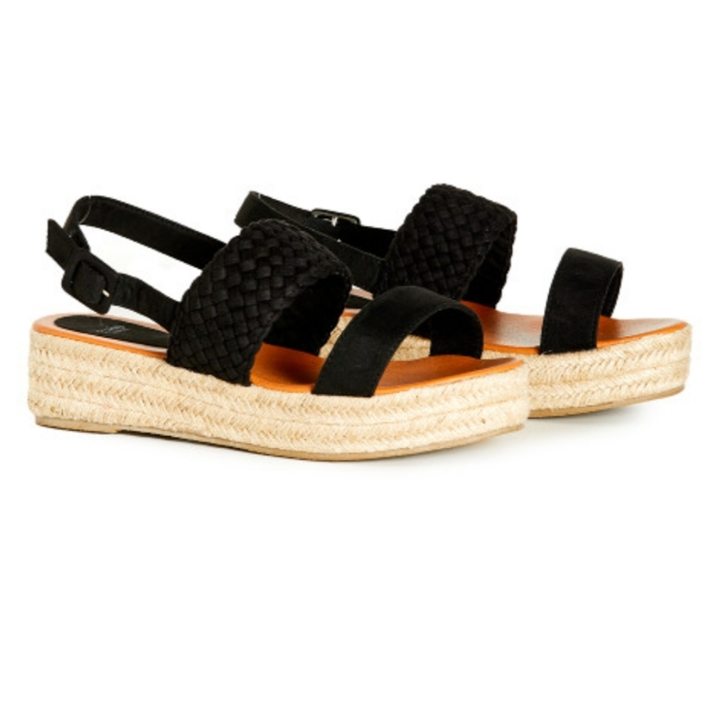 Avenue Wide Fit Woven Platform Black Espadrille Sandals Size 8, 9, 11, 12 EEE